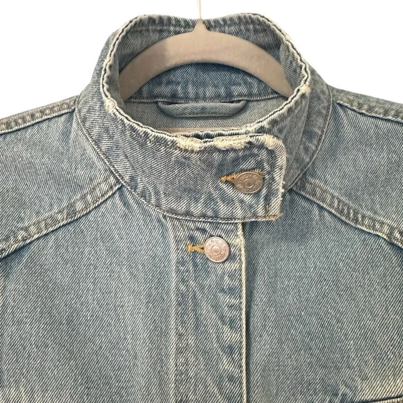 Free People Rhinestone Fringe Light Wash Denim Jean Bomber Jacket Size Small - Picture 8 of 14